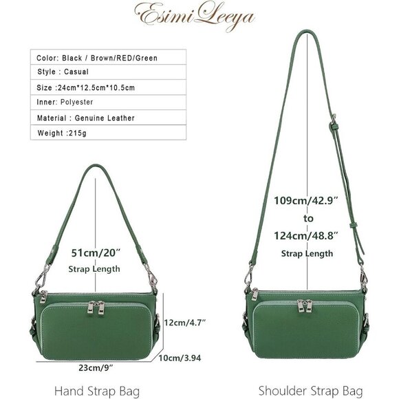 Genuine Leather Crossbody Bag Women Compact Purse Shoulder Hand Strap - Picture 8 of 8